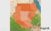 Political Shades 3D Map of Sudan, satellite outside