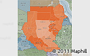 Political Shades 3D Map of Sudan, semi-desaturated