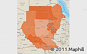 Political Shades 3D Map of Sudan, shaded relief outside, bathymetry sea