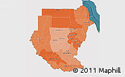 Political Shades 3D Map of Sudan, single color outside, satellite sea