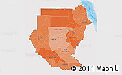 Political Shades 3D Map of Sudan, single color outside, shaded relief sea