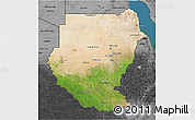 Satellite 3D Map of Sudan, darken, desaturated, land only