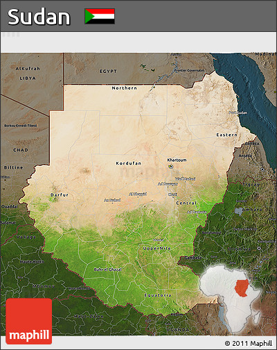 Satellite 3D Map of Sudan, darken