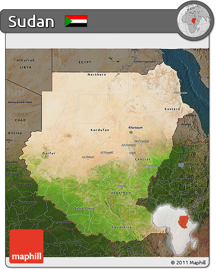Satellite 3D Map of Sudan, darken