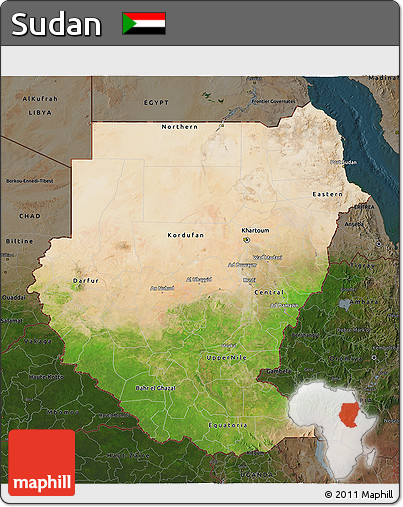 Satellite 3D Map of Sudan, darken