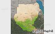 Satellite 3D Map of Sudan, darken, semi-desaturated, land only
