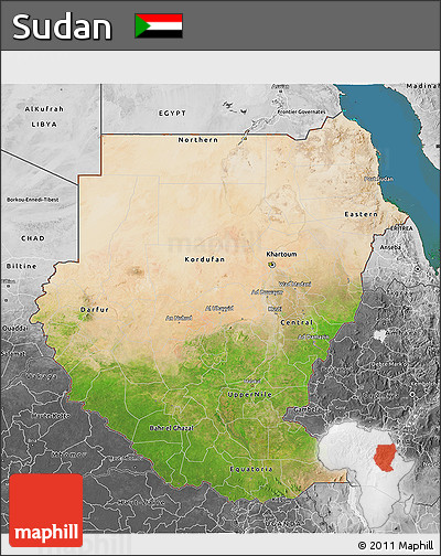 Satellite 3D Map of Sudan, desaturated, land only