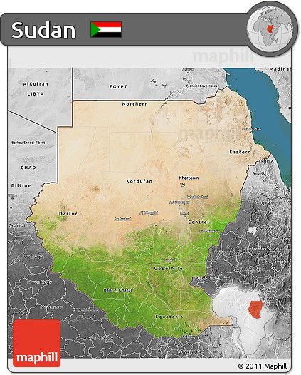 Satellite 3D Map of Sudan, desaturated, land only