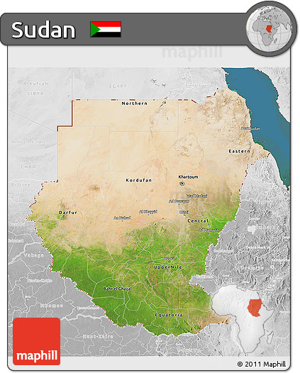 Satellite 3D Map of Sudan, lighten, desaturated, land only