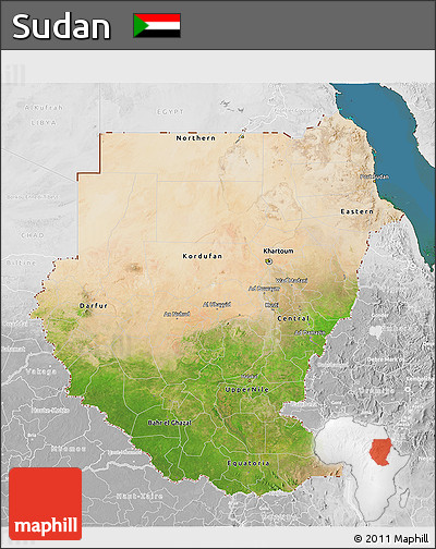 Satellite 3D Map of Sudan, lighten, desaturated, land only