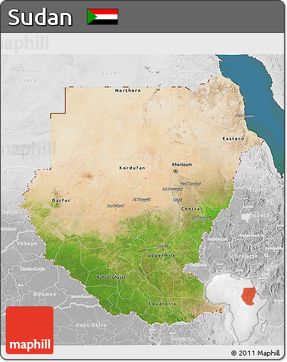 Satellite 3D Map of Sudan, lighten, desaturated, land only