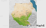 Satellite 3D Map of Sudan, lighten, desaturated, land only