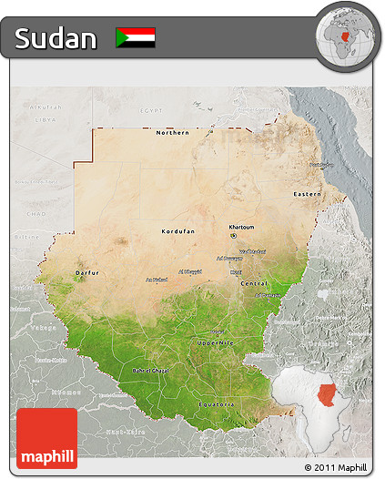 Satellite 3D Map of Sudan, lighten, semi-desaturated