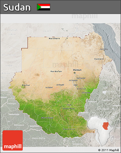 Satellite 3D Map of Sudan, lighten, semi-desaturated