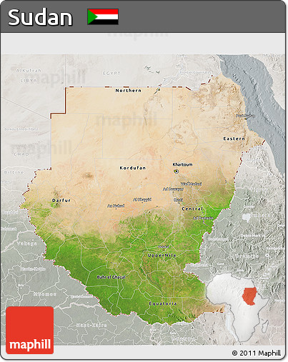 Satellite 3D Map of Sudan, lighten, semi-desaturated