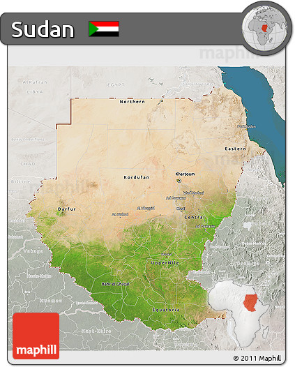 Satellite 3D Map of Sudan, lighten, semi-desaturated, land only