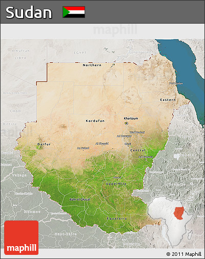 Satellite 3D Map of Sudan, lighten, semi-desaturated, land only