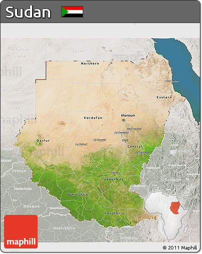 Satellite 3D Map of Sudan, lighten, semi-desaturated, land only