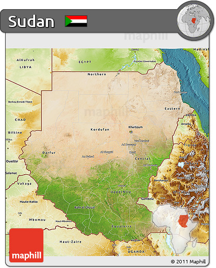 Satellite 3D Map of Sudan, physical outside, satellite sea