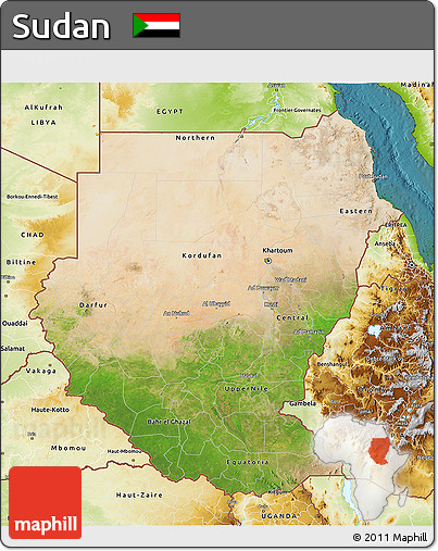 Satellite 3D Map of Sudan, physical outside, satellite sea