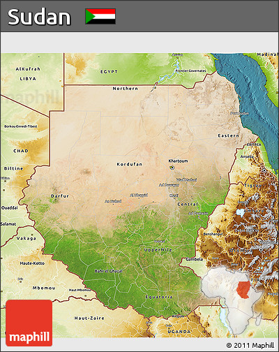 Satellite 3D Map of Sudan, physical outside, satellite sea