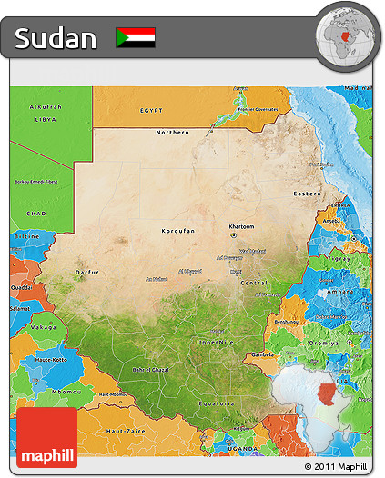 Satellite 3D Map of Sudan, political outside