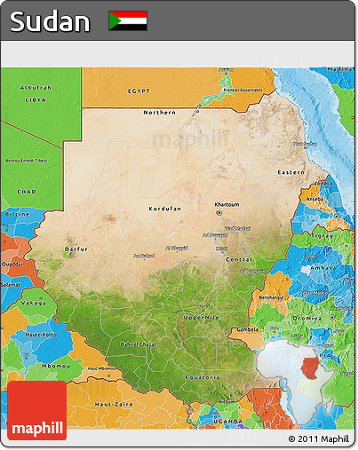 Satellite 3D Map of Sudan, political outside