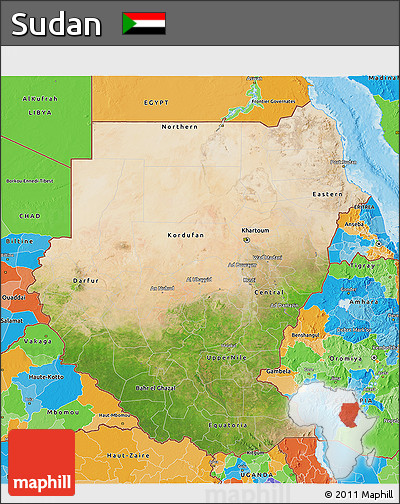 Satellite 3D Map of Sudan, political outside
