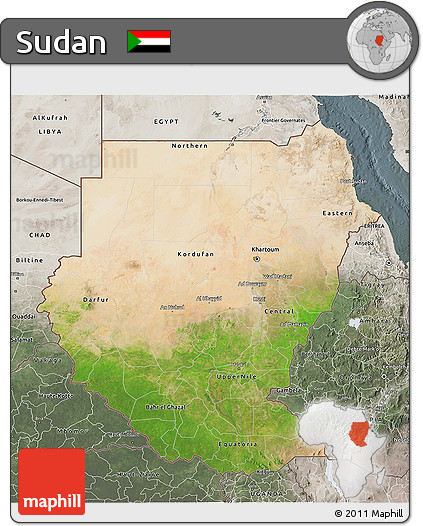 Satellite 3D Map of Sudan, semi-desaturated