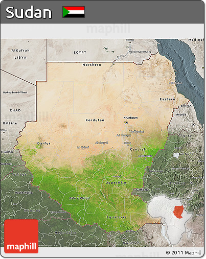 Satellite 3D Map of Sudan, semi-desaturated