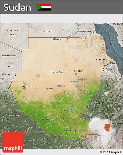 Satellite 3D Map of Sudan, semi-desaturated