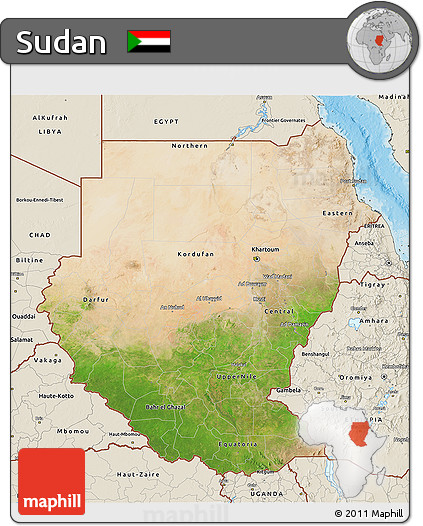 Satellite 3D Map of Sudan, shaded relief outside