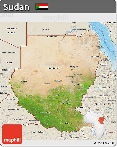 Satellite 3D Map of Sudan, shaded relief outside
