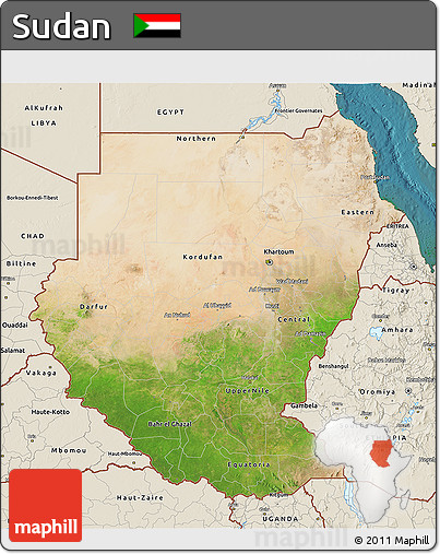 Satellite 3D Map of Sudan, shaded relief outside, satellite sea