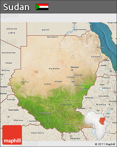 Satellite 3D Map of Sudan, shaded relief outside, satellite sea