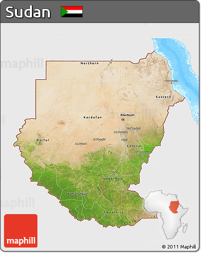 Satellite 3D Map of Sudan, single color outside, bathymetry sea