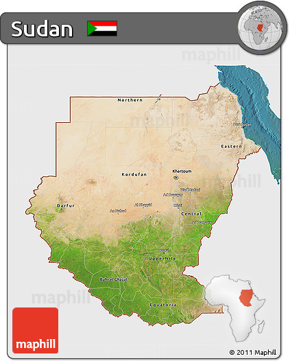 Satellite 3D Map of Sudan, single color outside