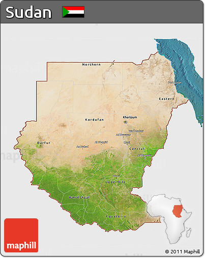 Satellite 3D Map of Sudan, single color outside