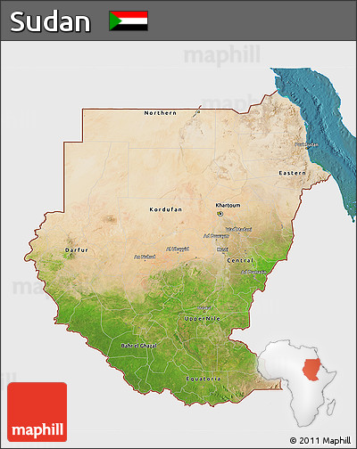 Satellite 3D Map of Sudan, single color outside