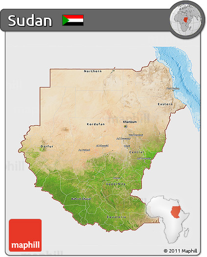 Satellite 3D Map of Sudan, single color outside, shaded relief sea