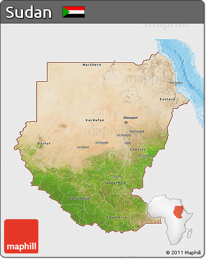 Satellite 3D Map of Sudan, single color outside, shaded relief sea