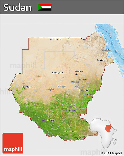 Satellite 3D Map of Sudan, single color outside, shaded relief sea