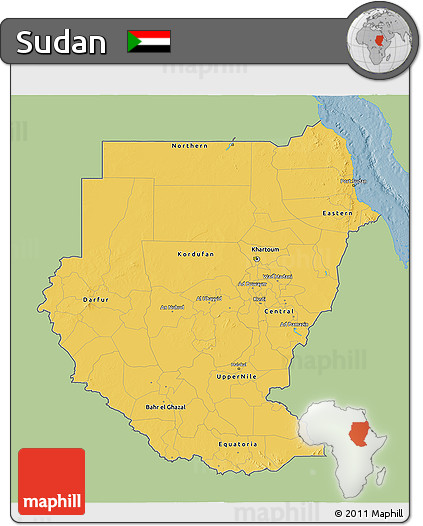 Savanna Style 3D Map of Sudan, single color outside