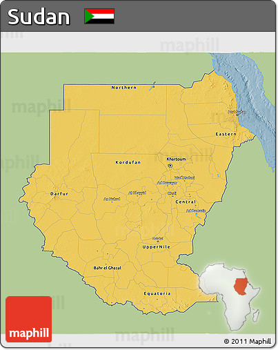 Savanna Style 3D Map of Sudan, single color outside