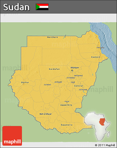 Savanna Style 3D Map of Sudan, single color outside