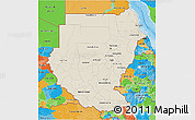 Shaded Relief 3D Map of Sudan, political outside
