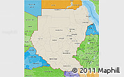 Shaded Relief 3D Map of Sudan, political shades outside