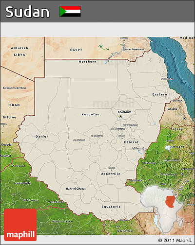 Shaded Relief 3D Map of Sudan, satellite outside