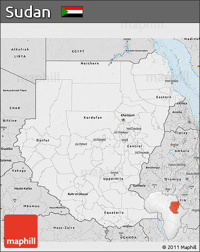 Silver Style 3D Map of Sudan