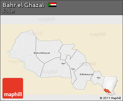 Classic Style 3D Map of Bahr El Ghazal, single color outside